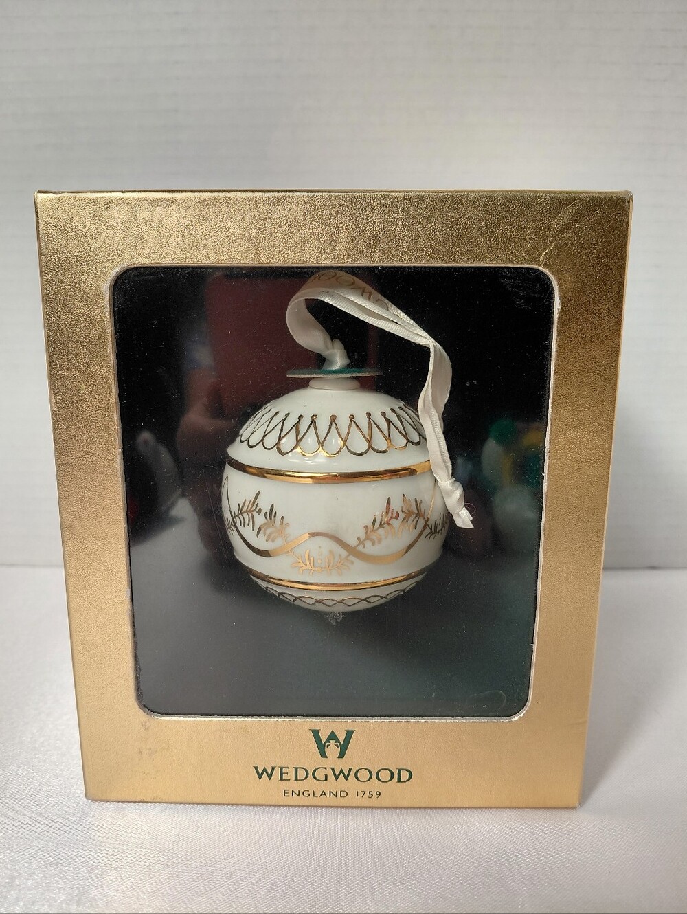 Wedgwood White and Gold Porcelain Christmas Ball Ornament